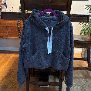 Gymshark Borg Gray Sherpa cropped Hoodie size small